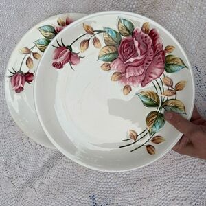 Lefton Americana White Ceramic rose Plate with flaws set of 2